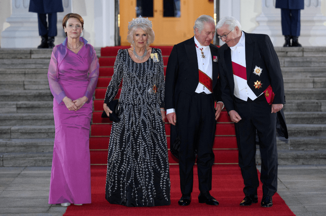 皇冠代理登3平台_德第一夫人把人惊艳!穿高贵紫礼服裙接待卡米拉皇冠代理登3平台,不戴皇冠也风光