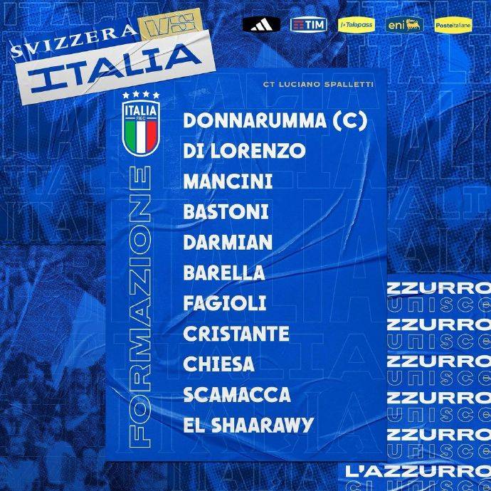 瑞士vs意大利_瑞士VS意大利首发:扎卡坐镇中场 基耶萨沙拉维出战