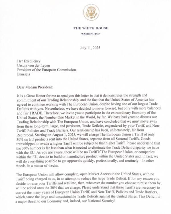 皇冠代理怎么拿
_冯德莱恩回应特朗普加征30%关税:必要时将对等反制