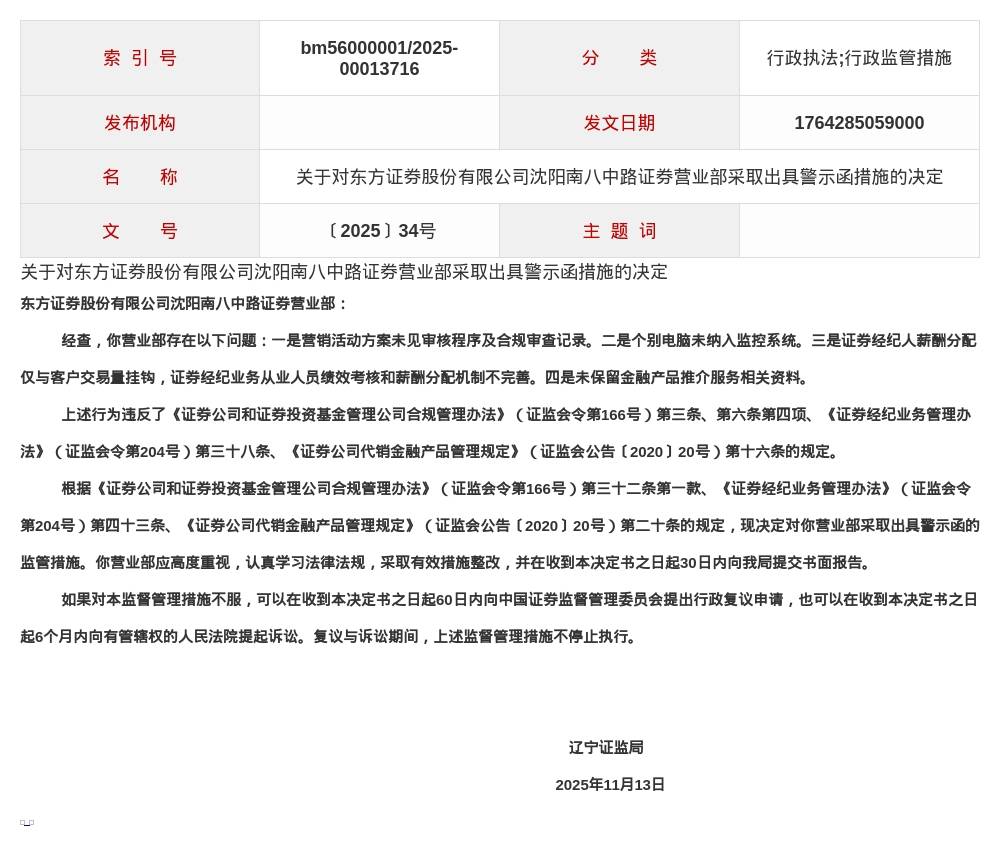 皇冠信用网怎么租
_东方证券沈阳南八中路营业部被出具警示函皇冠信用网怎么租
,涉多项违规